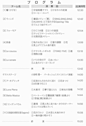 出演者と演奏曲目一覧
